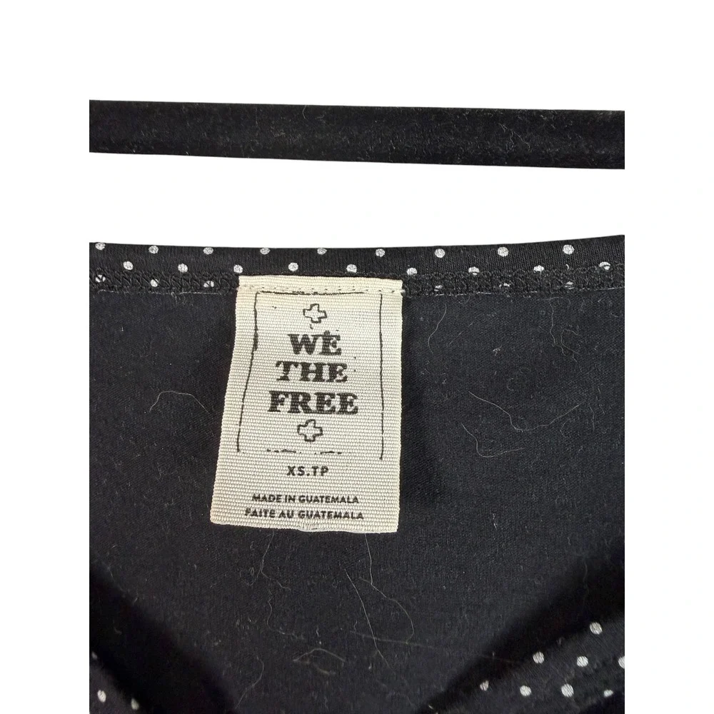 We The Free Free People Black Polka Dot Smocked Crop Top Puff Sleeve XS